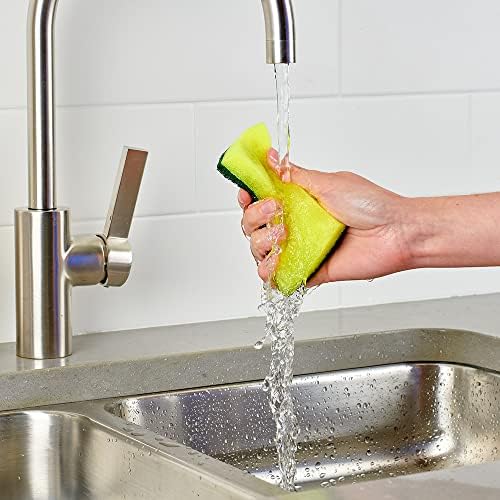 Brillo: Estracell Heavy Duty Scrub Sponge - 3ct - Yellow & Green Dual-Sided, Bacteria Resistant, Clean Tough Kitchen Messes, Dishes-Sink-Countertops - Image 4