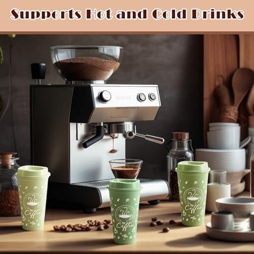 12 Sets Reusable Coffee Cups with Lids, 16oz, Green Series - Image 5