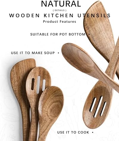 Wooden Spoons for Cooking, 3-Piece Acacia Wood Cooking Utensil Set - Image 4