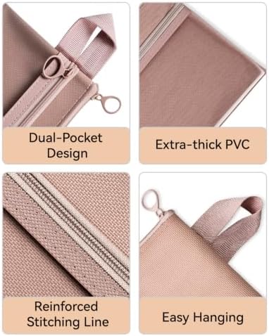 3Pcs Waterproof Double Layer Pocket Travel Toiletry Bag Set, Dusty Pink - Image 3