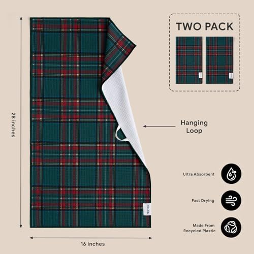 RECYCO Christmas Waffle Kitchen Towel Set of 2 - Quick Dry Microfiber Sustainable Dish Towels - Ultra Absorbent Reusable Cleaning Tea Towels - Lightweight Hand Towels,16”x 28”, Stewart Plaid Green - Image 6