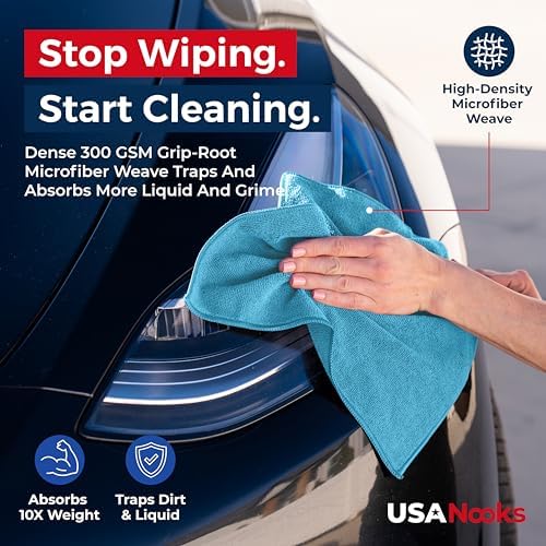 USANOOKS Microfiber Cleaning Cloth - Turq - 24Pcs (12.5x12.5 inch) High Performance - 1200 Washes, Ultra Absorbent Car Towel Traps Grime & Liquid for Streak-Free Mirror Shine - car Washing Cloth - Image 6
