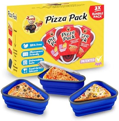 PIZZA PACK The Perfect Reusable Pizza Storage Container with 5 Microwavable Serving Trays - BPA-Free Adjustable Pizza Slice Container to Organize & Save Space, 3 Pack, Blue by PizzaPack%E2%84%A2