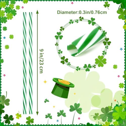 JANYUN 30 Pcs Green and White Straws Plastic, Reusable St Patricks Straws - Image 2