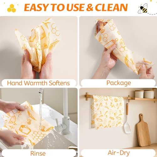 9 Pack Beeswax Wraps for Food – Reusable Beeswax Bread Bag & Sandwich Wrap - Image 4