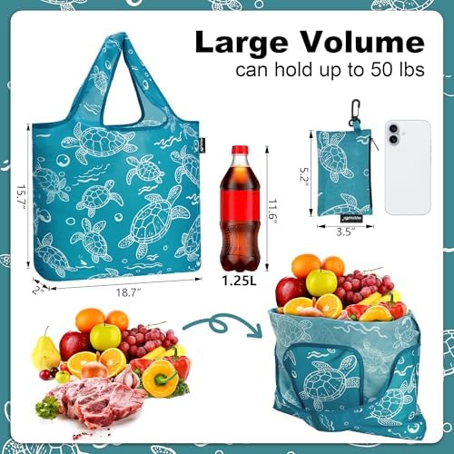 HOLYLUCK Reusable Grocery Bags,Heavy Duty Foldable Shopping Tote Bag (Standard, 3 Ocean Life) - Image 3
