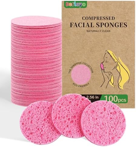 100-Count Compressed Facial Sponges, Natural Cellulose, Pink by Derloyo