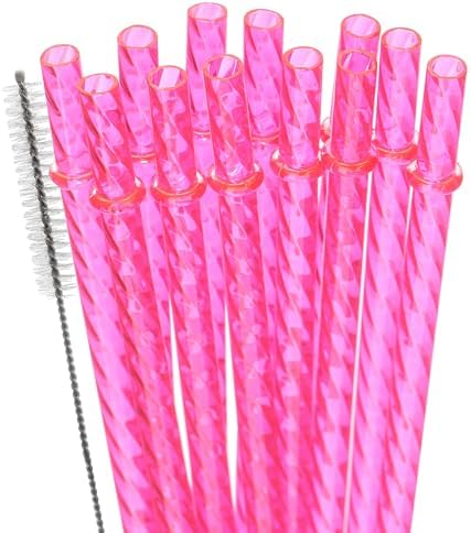 Dakoufish 12 Inch Reusable Clear Plastic Swirl Drinking Straws for 30 oz & 40 oz Jars/Tumblers,Set of 12 Pcs Replacement Crystal Rose Straws with Cleaning Brush (12inch,Rose) by Dakoufish