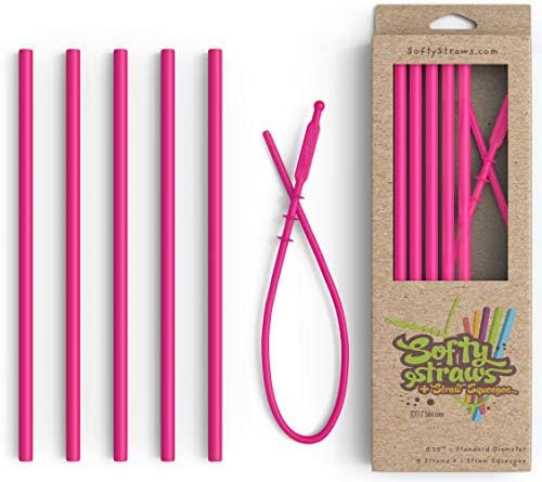 Silicone Straws - Slender Size BPA Free Non-Rubber Silicon Reusable Drinking Straws for Stainless Steel 20 oz Yeti Tumbler - Flexible, Chewy, Bendy & Safe for Kids/Toddlers by SoftyStraws