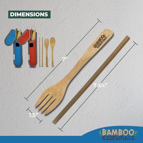 Travel Utensils with Case Set Fork, Knife, Spoon, Chopsticks, Straw, Straw-cleaning brush, Travel Pouch and Carabiner, Excellent For Everyday Use! ((2 Sets) Sky Blue/Sunset Red) - Image 5