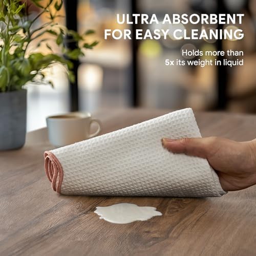 RECYCO Waffle Kitchen Towel Set of 2 - Quick Dry Microfiber Sustainable Dish Towels - Ultra Absorbent Reusable Cleaning Tea Towels - Lightweight Hand Towels,16”x 28”, Coral Pink - Image 3