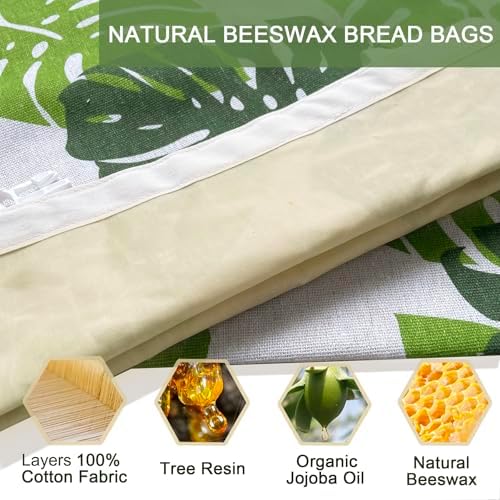2 Pack Reusable Bread Bags for Homemade Bread - XL Cotton Beeswax Bags, Beeswax Sourdough Bag, Keep Your Loaf Fresh for Days - Easy to Clean Cotton Storage Bag - Image 2