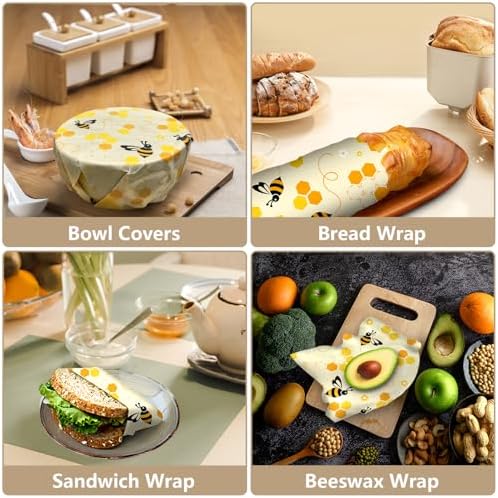 Beeswax Wraps for Food Roll(13x39inch), Organic Beeswax Wrap Beeswax Food Wraps Reusable Food Wrap Sustainable Beeswax Paper Beeswax Sandwich Wrap Beeswax Storage Cloth (Bees) - Image 6