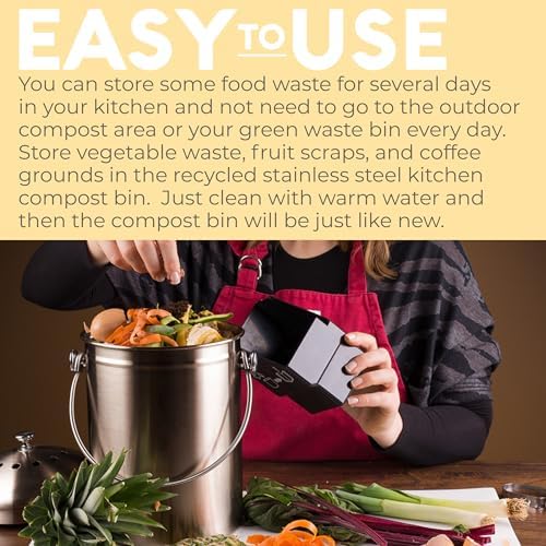 EPICA Countertop Compost Bin Kitchen | 1.3 Gallon | Odorless Composting Bin with Carbon Filters | Indoor Compost Bin with Lid | Stainless Steel Kitchen Composter for Food Scraps & Waste Recycling - Image 5