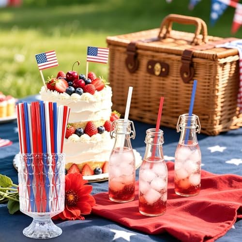 JANYUN 30 Pieces Patriotic Plastic Straws, Red White Blue Star Straws - Image 5