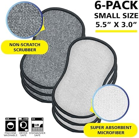 Fresh Scrub-N-Wipe Pad by Tuff-Scrub, 6-Pack, Antimicrobial & Charcoal Foam for Odor Control, Microfiber, Multi-Surface, Non-Scratch, Dual-Sided, Machine Washable, Kitchen Sponge (Small) - Image 2