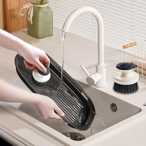 Dish Scrub Brush,Ergonomic Grip Palm Brush,Kitchen Scrub Brushes for Cleaning, Dish Scrubber with Stiff Bristles for Sink, Pots, Pans (Grey+Black) - Image 2