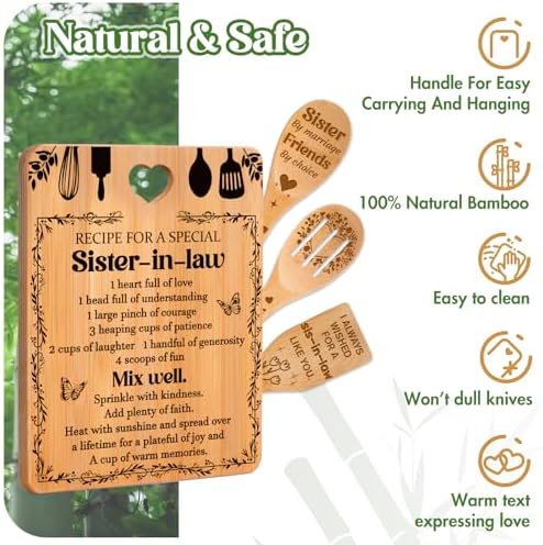 Gifts for Sister in Law - "Recipe for a Special Sister-in-Law", Sister in Law Birthday Gifts Engraved Bamboo-Made Cutting Board Set, Mothers Day Gifts for Sister in Law. - Image 6