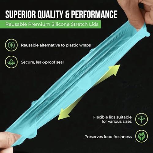 Reusable Silicone Stretch Lids for Food Storage in Fridge - Elastic Heat-Resistant Bowl Covers, Cups, Cans, Jars - Universal Food Grade Lid for Containers - 7 Pack - Light Green Stretchy Lid Set - Image 5