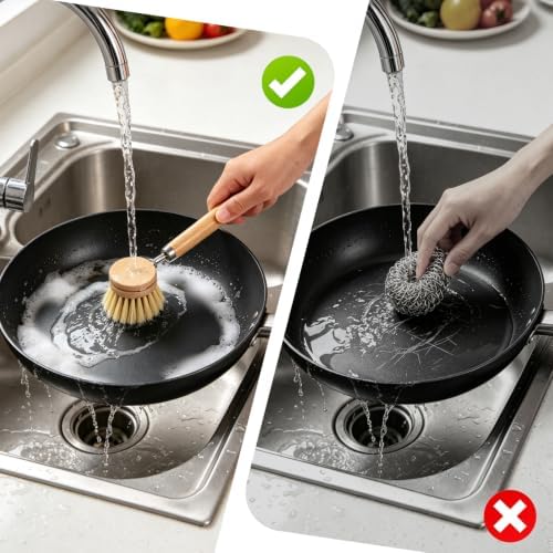 Bamboo Dish Brush Set, Natural Scrub Kitchen Brushes, 3 Pack - Image 5