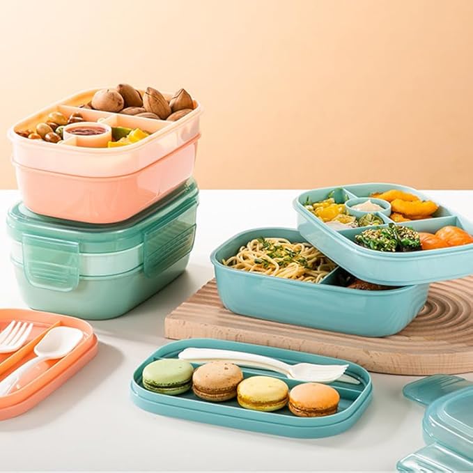 3-Tier Bento Lunch Box with Utensils – Leakproof Food Container with Compartments – Reusable Lunchbox