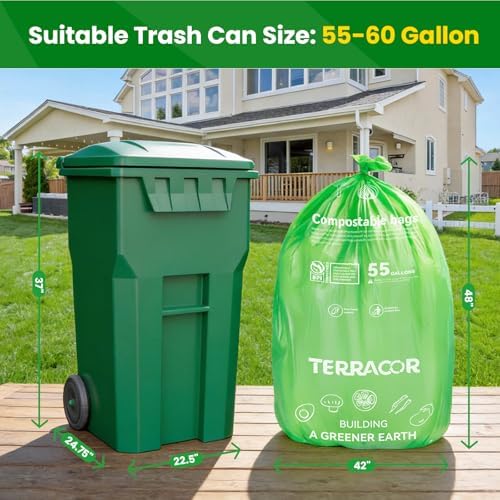 55-60 Gallon Compostable Trash Bags Liners, Heavy Duty Extra Thick 1.57 Mil, 208.2 Liter, 12 Bags, Lawn, Yard, and Restaurant Use, ASTM D6400, US BPI Certified - Image 4