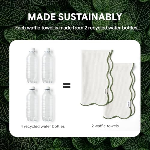 RECYCO Waffle Kitchen Towel Set of 2 - Quick Dry Microfiber Sustainable Dish Towels - Ultra Absorbent Reusable Cleaning Tea Towels - Lightweight Hand Towels,16”x 28”, Lorden Green - Image 5