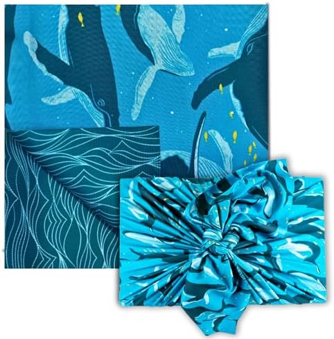 SHIKIWRAP Reusable Furoshiki Gift Wrap, 18-Inch, Whales & Waves by ShikiWrap