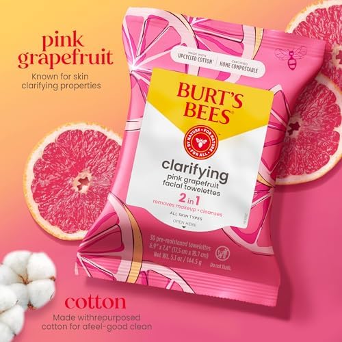 Burt's Bees Pink Grapefruit Face Wipes, for All Skin Types, Hydrating Makeup Remover & Facial Cleansing Towelettes, 90 Count (Pack of 6) - Image 4