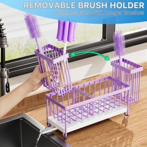 Cisily Sponge Holder for Kitchen Sink, Sink Caddy Organizer with High Brush Holder, Kitchen Countertop Organizers and Storage Essentials (Purple, 9.25″) - Image 4