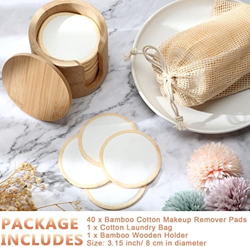 Foaincore 40 Pcs Reusable Makeup Remover Pads with Mesh Storage Bag and Bamboo Box Washable Bamboo Cotton Rounds Soft Reusable Face Pad for Toner Skin Various Skin Care Products(White, Tan) - Image 5