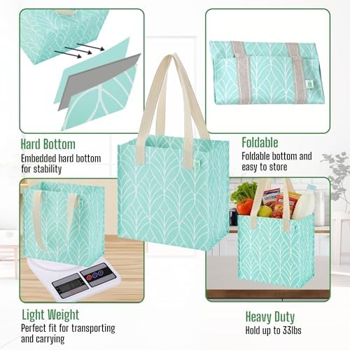 VENO 2/4 Pack Compact Reusable Grocery Shopping Bags with Hard Bottom - Image 4