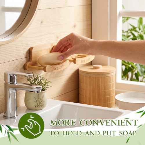 Double Bamboo Soap Dish for Shower, Wall Mounted - Image 4