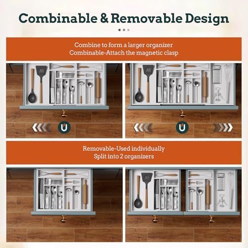 Magnetic Expandable Silverware Drawer Organizer, 13 Slots Utensil White - Image 5