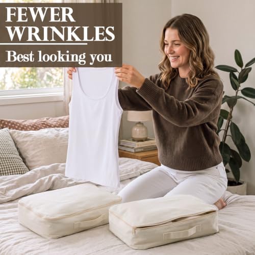 Shinymoon 3 Set 100% Cotton Packing Cubes 18"x12"x4" Regular Beige - Image 5