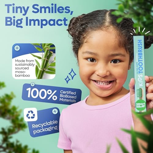SmartLifeco Kids Bamboo Toothbrushes (6 Pack) - Extra Soft Bristles for Toddlers Teeth | Zero Waste Tooth Brushes for Children | Natural Wooden Child Size Handle | BPA Free, Eco-Friendly - Image 6