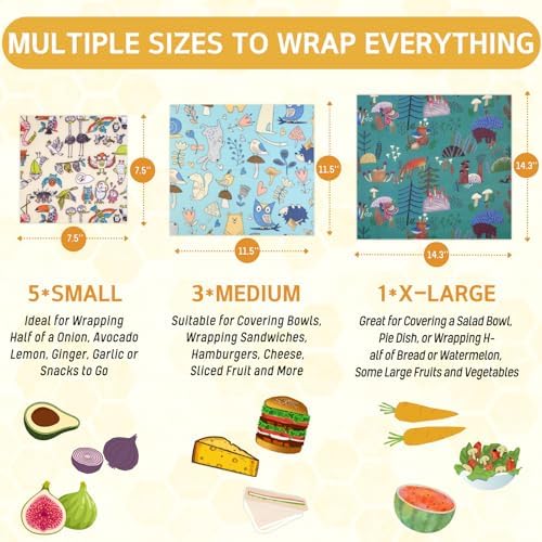 Reusable Beeswax Wrap - 9 Pack Beeswax Wraps for Food, Eco-Friendly Beeswax Food Wraps, Bread Sandwich Wrapper - Organic, Sustainable, Zero Waste, Reusable Plastic-Free Food Wrap, 1XL, 3M, 5S - Image 3
