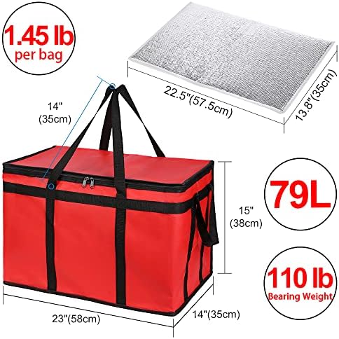 Insulated Food Delivery Bag with Hard Bottom, XXX-Large Insulated Reusable Grocery Cooler/Hot Bags, Tote Bag for Shopping/Travel, Red, 1-Pack - Image 2