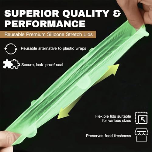 Reusable Silicone Stretch Lids – 18PCS Round & Square Stretchy Food Covers, Airtight & Leakproof, Microwave & Dishwasher Safe Green - Image 4