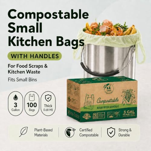 UNNI 3 Gallon Compostable Bags with Easy-Tie Handles, 11.35 L, 100 Count - Image 2