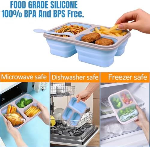 Big Collapsible Silicone Bento Lunch Box With Insulated Lunch Bag, 45.6oz Food Containers with 3 Compartment, Bento Bag, Designed for Fresh Lunch On the Go - Image 2