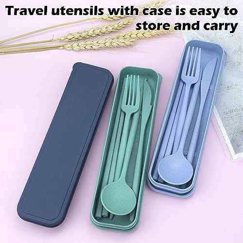 4 Sets Reusable Utensils Set with Case,Travel Utensils with Case,Reusable Utensils for Lunch Box accessories,Portable Chopsticks Knife Fork and Spoon Lunch Utensils Set for Travel Daily Use - Image 4