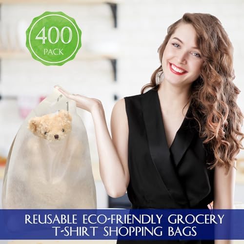 Windyun Large Grocery T-shirt Bags Bulk Reusable Non Woven Shopping Bag Foldable Gift Tote with Handle, 20.5x11x5.5 Inch - Image 4