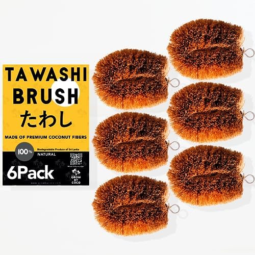 Pack of 6 Tawashi Vegetable Scrub Brush, Natural Coconut Coir Fiber Produce Brush, Fruit & Vegetable Scrubber, Kitchen Cleaning Brush, Japanese Kamenoko Design - Image 2
