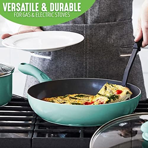 GreenLife Soft Grip Diamond Healthy Ceramic Nonstick 13 Piece Cookware Pots and Pans Set, PFAS-Free, Dishwasher Safe, Turquoise, Diamond Cookware - Image 6