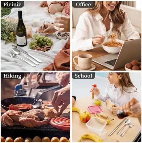 Travel Utensils with Case, Stainless Steel Portable Cutlery Set, Lunch Box Silverware for Work Camping Picnic, Reinforced Case with Snap-Lock Closure, Include Fork Spoon Knife Chopsticks, Silver - Image 7