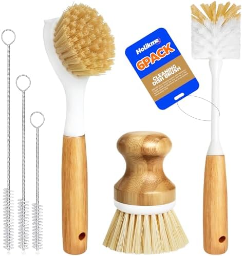 Holikme 6 Pack Dish Brush with Bottle Brush Scrub Brush Straw,Yellow by Holikme