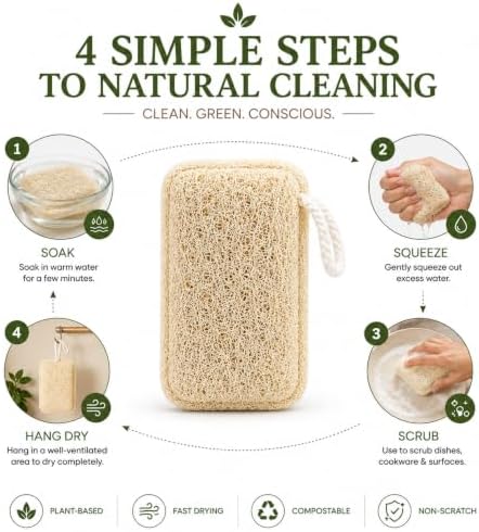 Natural Loofah Dish Sponge (Pack 6) Multipurpose - Image 5