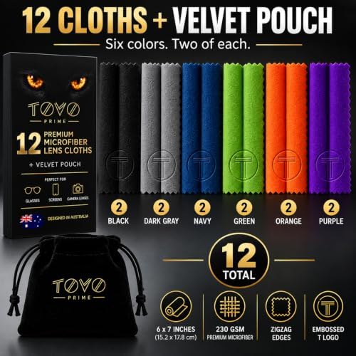 Microfiber Cleaning Cloth for Glasses & Camera –12 Pack + Velvet Pouch, 230 GSM Ultra Soft Lens Cloth for Screens, Laptop & Tablet, Streak-Free, Lint-Free, Scratch-Safe, 6"x7" - Image 2
