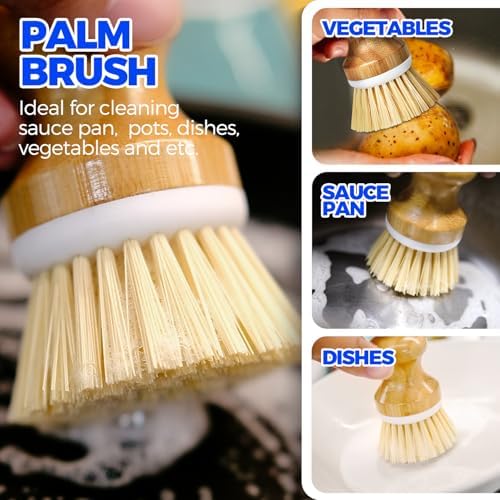 Holikme 6 Pack Dish Brush with Bottle Brush Scrub Brush Straw,Amarillo - Image 4
